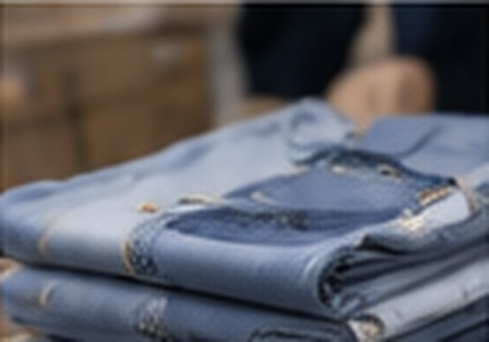 Folded denim fabric ready for final inspection before packing