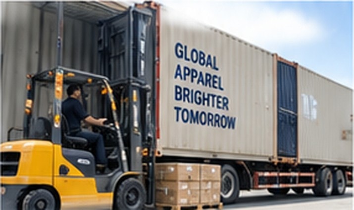 Forklift loading export cartons into a shipping container for global delivery