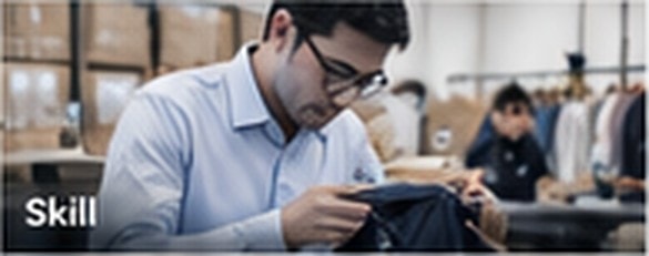 Garment technician inspecting fabric quality