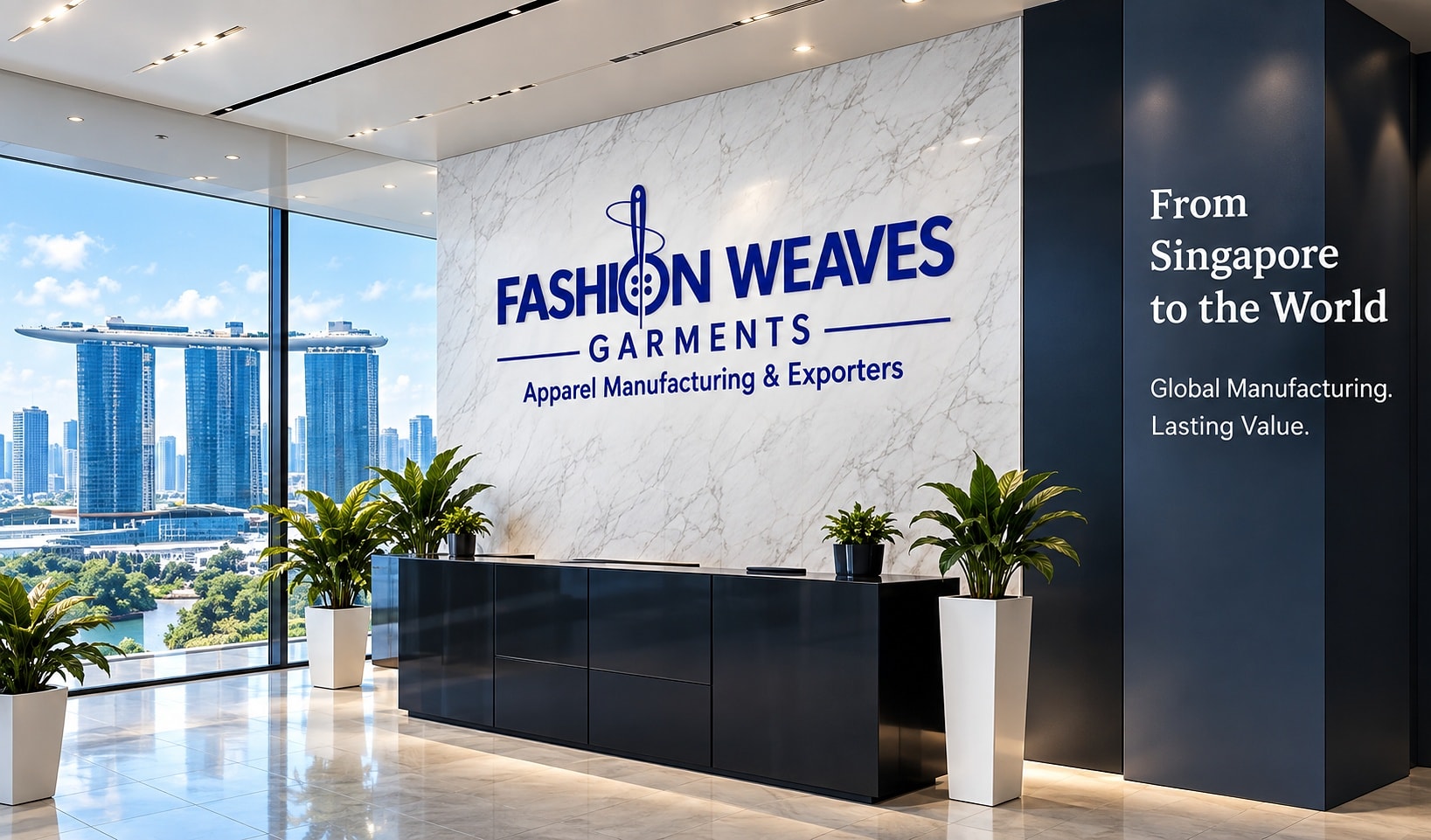 Fashion Weaves Garments corporate reception overlooking the Singapore skyline