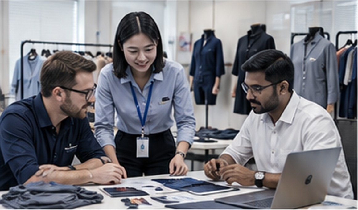 Fashion Weaves Garments team reviewing garment samples together