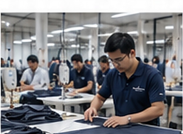 Worker marking fabric at the cutting section