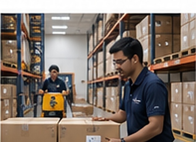 Warehouse worker preparing cartons for dispatch